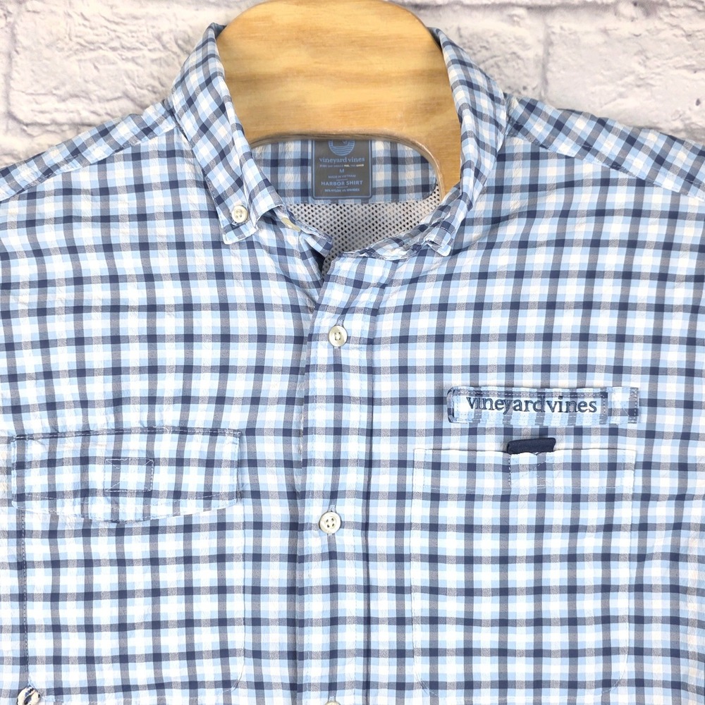 Vineyard Vines Mens Harbor Shirt Blue Gingham Check Performance Button Sz Medium